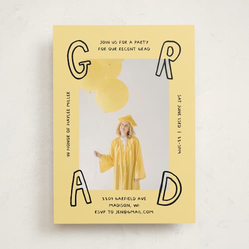 This is a butter graduation invitations with standard by Inkblot Design called outlined printing on recycled smooth signature in standard