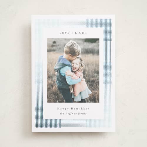 This is a ice hanukkah cards with foil pressed by AK Graphics called plaid frame printing on recycled smooth signature in standard