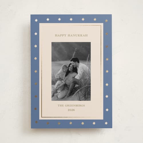 This is a sky hanukkah cards with foil pressed by Rina Ozum called happy hanukkah printing on recycled smooth signature in standard