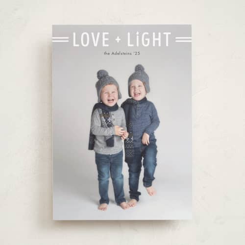 This is a sugar hanukkah cards with standard by Jen Banks called love + light printing on recycled smooth signature in standard