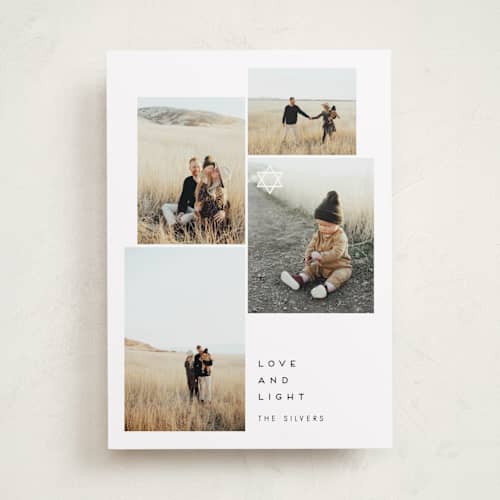 This is a onyx hanukkah cards with standard by Erin Deegan called love light printing on recycled smooth signature in standard