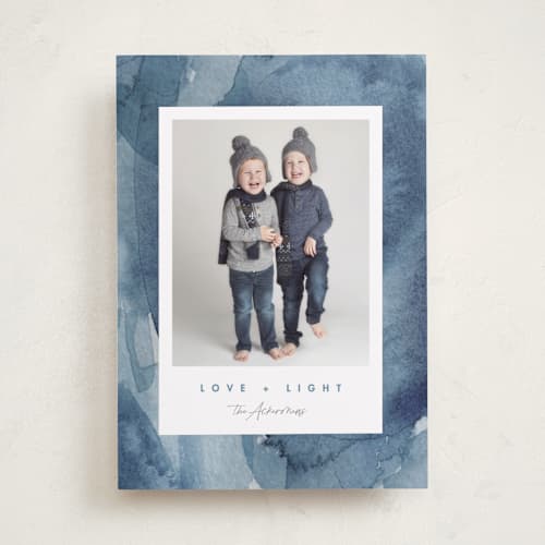 This is a cobalt hanukkah cards with standard by Susan Zinader called watercolor frame printing on recycled smooth signature in standard
