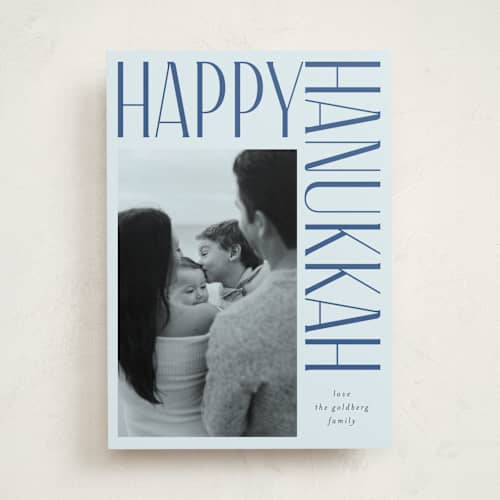 This is a sky hanukkah cards with standard by Iveta Angelova called boldly lettered printing on recycled smooth signature in standard