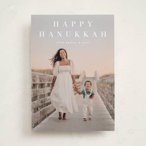 This is a snow hanukkah cards with standard by Amy Kross called banner printing on recycled smooth signature in standard