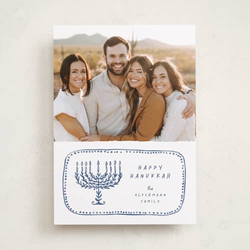 This is a lake hanukkah cards with standard by Anastasia Makarova called watercolor menorah printing on recycled smooth signature in standard