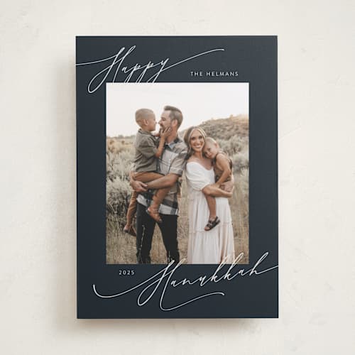 This is a midnight hanukkah cards with standard by Nicoletta Savod called scripted corners printing on recycled smooth signature in standard