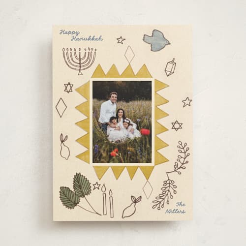 This is a light hanukkah cards with standard by Sumak Studio called month of dreams printing on recycled smooth signature in standard
