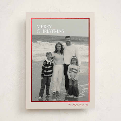 This is a cream foil pressed holiday cards with foil pressed by chocomocacino called nomshka printing on recycled smooth signature in standard