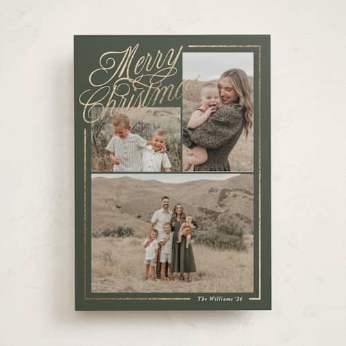 This is a pine foil pressed holiday cards with foil pressed by Brianne Larsen called elegant border printing on recycled smooth signature in standard