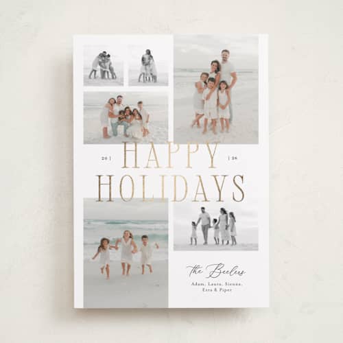 This is a snow foil pressed holiday cards with foil pressed by Michelle Taylor called family gallery printing on recycled smooth signature in standard
