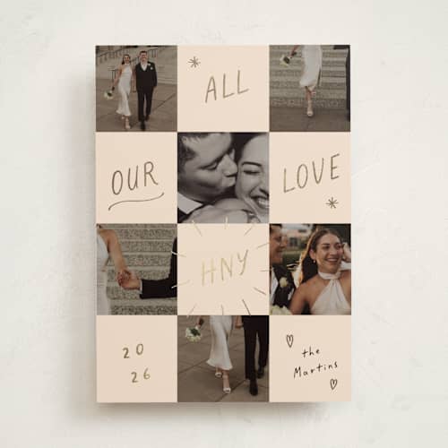 This is a ink press foil pressed holiday cards with foil pressed by Ani Somi called checkers printing on recycled smooth signature in standard