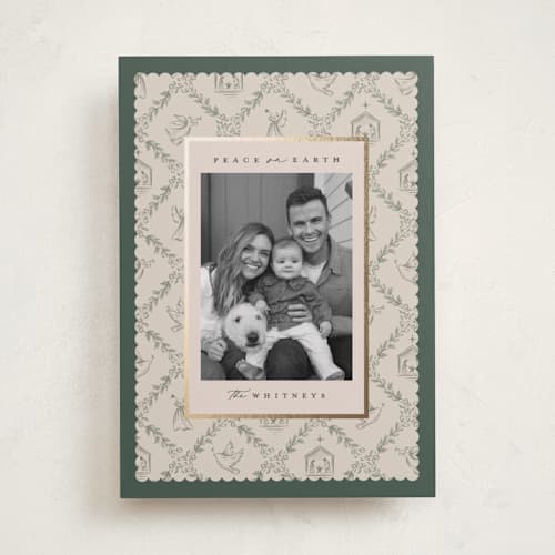 This is a forest foil pressed holiday cards with foil pressed by Makewells called nativity toile printing on recycled smooth signature in standard