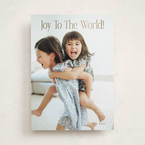 This is a caramel foil pressed holiday cards with foil pressed by Angela Thompson called abundant joy printing on recycled smooth signature in standard
