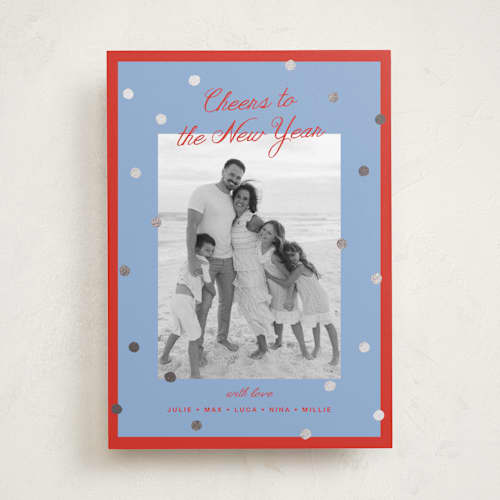 This is a stocking foil pressed holiday cards with foil pressed by Pati Cascino called confetties printing on recycled smooth signature in standard