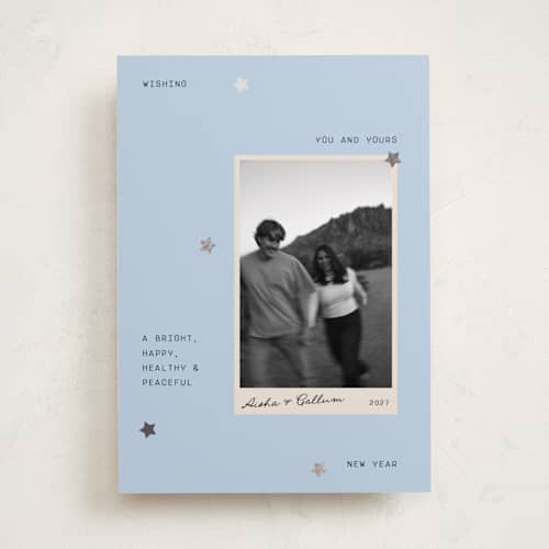 This is a sky foil pressed holiday cards with foil pressed by Blustery August called for the memories printing on recycled smooth signature in standard