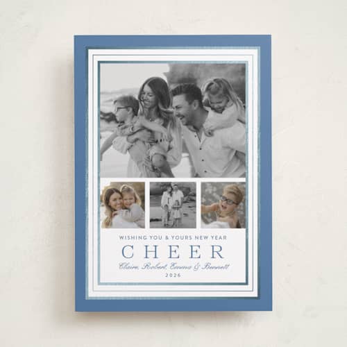 This is a wintermint foil pressed holiday cards with foil pressed by Alston Foster called favorite joys printing on recycled smooth signature in standard