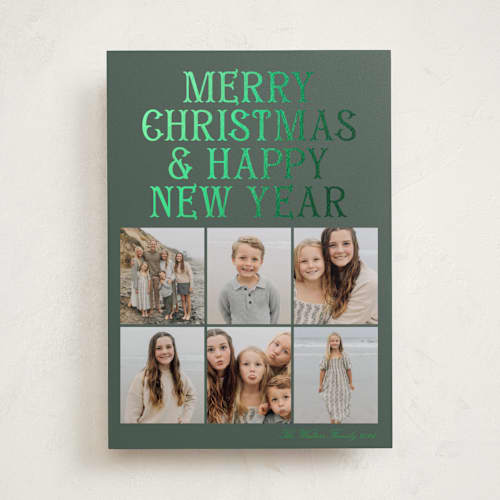 This is a willow foil pressed holiday cards with foil pressed by Baumbirdy called merry photos printing on recycled smooth signature in standard