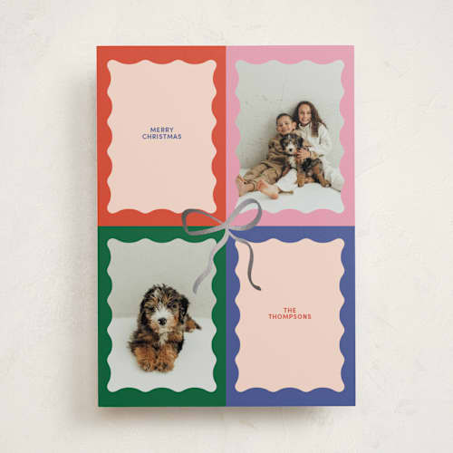 This is a gumdrops foil pressed holiday cards with foil pressed by Rachel Cassel called scalloped quadrant printing on recycled smooth signature in standard