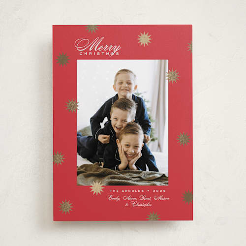 This is a ruby foil pressed holiday cards with foil pressed by Alston Foster called wonder printing on recycled smooth signature in standard