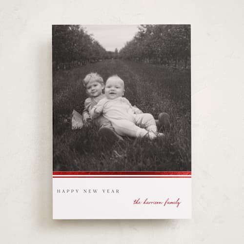 This is a berry foil pressed holiday cards with foil pressed by Maja Cunningham called candy cane stripe printing on recycled smooth signature in standard