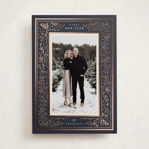 This is a midnight foil pressed holiday cards with foil pressed by Chris Griffith called special occasion printing on recycled smooth signature in standard