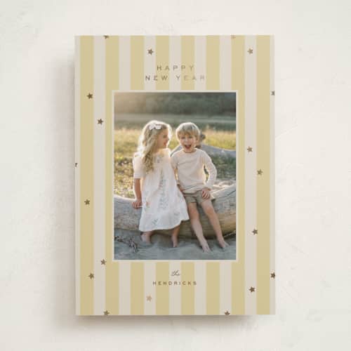 This is a butter foil pressed holiday cards with foil pressed by Ellen Schlegelmilch called stars & stripes printing on recycled smooth signature in standard