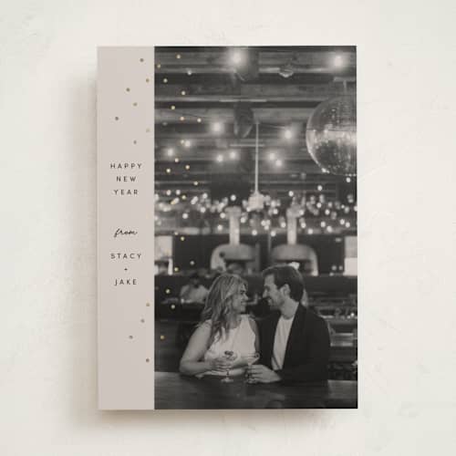 This is a ecru foil pressed holiday cards with foil pressed by Dana Duricekova called minimal sparkle printing on recycled smooth signature in standard