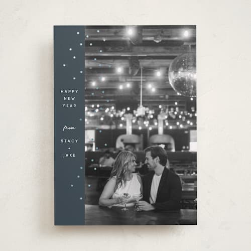 This is a navy foil pressed holiday cards with foil pressed by Dana Duricekova called minimal sparkle printing on recycled smooth signature in standard