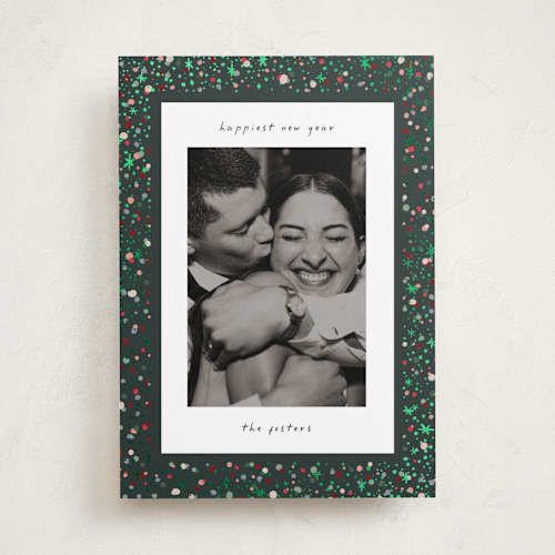 This is a kaleidoscope foil pressed holiday cards with foil pressed by Pixel and Hank called confetti and sparkle printing on recycled smooth signature in standard