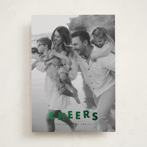 This is a forest foil pressed holiday cards with foil pressed by Ellen Schlegelmilch called glitter cheers printing on recycled smooth signature in standard