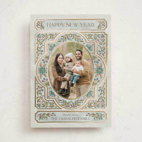 This is a juniper foil pressed holiday cards with foil pressed by Paper Sun Studio called gilded christmas printing on recycled smooth signature in standard