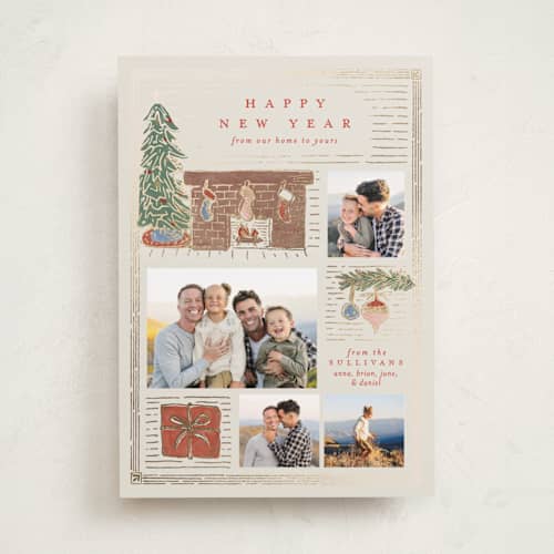 This is a eggnog foil pressed holiday cards with foil pressed by Amy Kross called tidings of comfort printing on recycled smooth signature in standard
