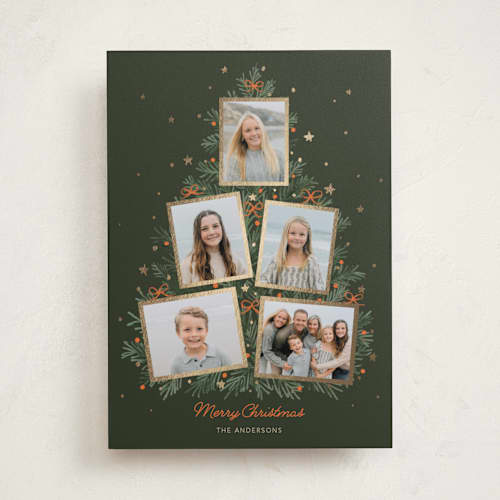This is a pine needle foil pressed holiday cards with foil pressed by Cass Loh called christmas tree collage printing on recycled smooth signature in standard