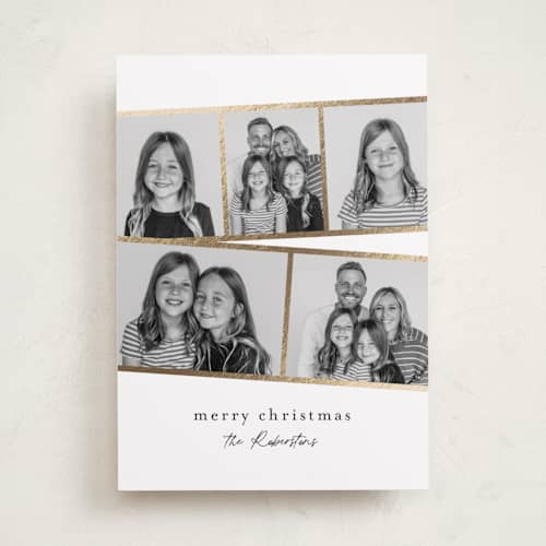 This is a snowflake foil pressed holiday cards with foil pressed by Jessica Williams called fancy film printing on recycled smooth signature in standard