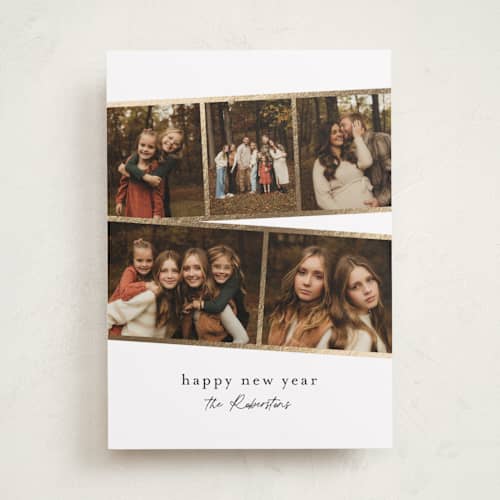 This is a snowflake foil pressed holiday cards with foil pressed by Jessica Williams called fancy film printing on recycled smooth signature in standard