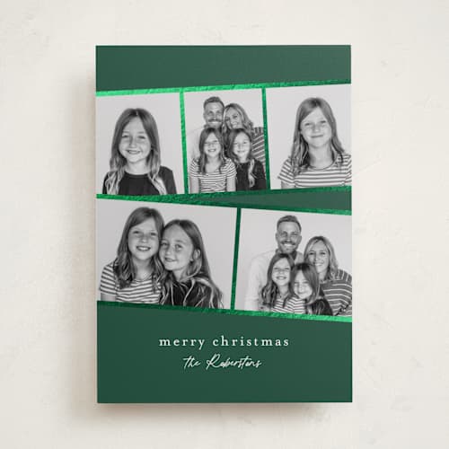 This is a balsam fir foil pressed holiday cards with foil pressed by Jessica Williams called fancy film printing on recycled smooth signature in standard