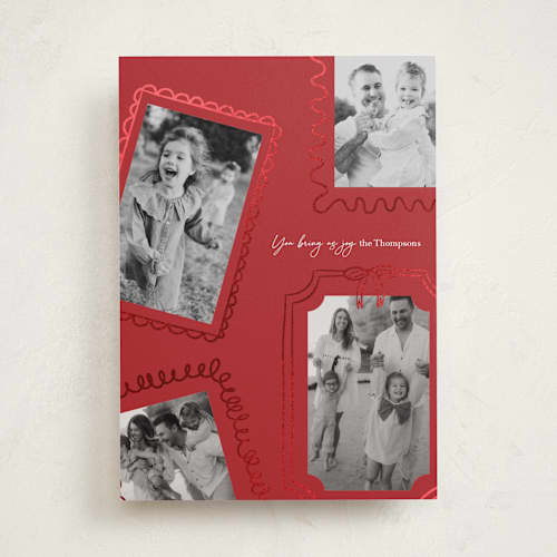 This is a santa foil pressed holiday cards with foil pressed by Joyce Pinheiro called memories framed printing on recycled smooth signature in standard