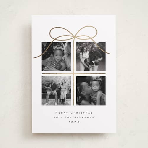 This is a snow foil pressed holiday cards with foil pressed by Jenny Millington called christmas gift printing on recycled smooth signature in standard