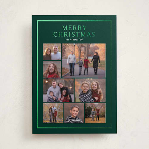 This is a pine foil pressed holiday cards with foil pressed by Stacey Meacham called christmas collage printing on recycled smooth signature in standard