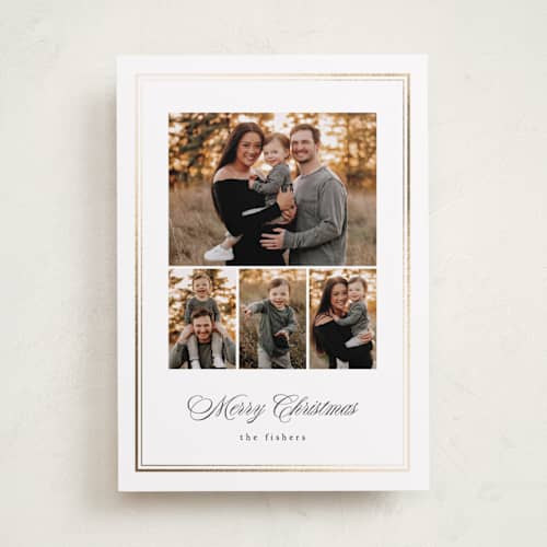 This is a snow foil pressed holiday cards with foil pressed by Erin L. Wilson called hampton house printing on recycled smooth signature in standard