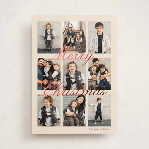 This is a champagne foil pressed holiday cards with foil pressed by Baumbirdy called season snapshot printing on recycled smooth signature in standard
