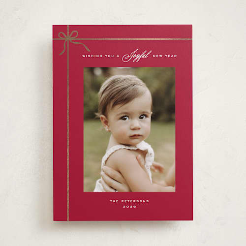 This is a crimson foil pressed holiday cards with foil pressed by Vanessa Doyle called gift printing on recycled smooth signature in standard