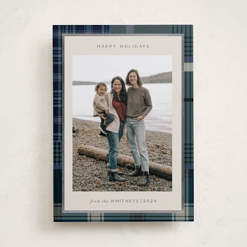 This is a sea foil pressed holiday cards with foil pressed by Makewells called antiqued plaid printing on recycled smooth signature in standard