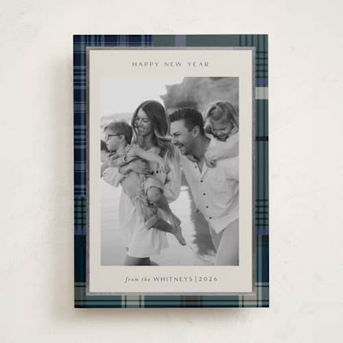 This is a sea foil pressed holiday cards with foil pressed by Makewells called antiqued plaid printing on recycled smooth signature in standard