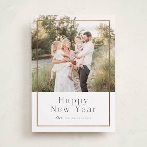 This is a pine foil pressed holiday cards with foil pressed by Wildfield Paper Co called driftwood printing on recycled smooth signature in standard