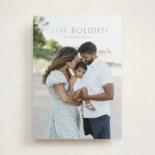 This is a powder blue foil pressed holiday cards with foil pressed by Erin L. Wilson called seabreeze printing on recycled smooth signature in standard