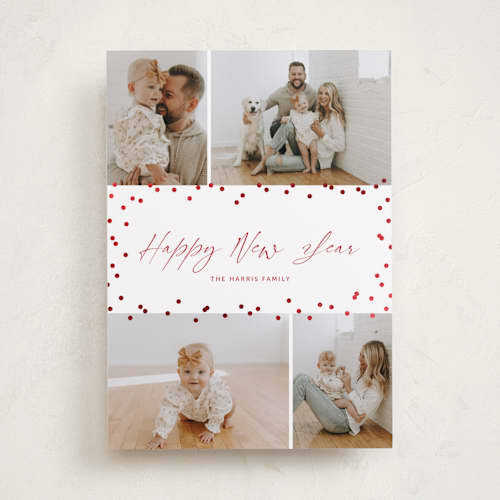 This is a poinsettia foil pressed holiday cards with foil pressed by Wendy Chung called festive dots printing on recycled smooth signature in standard