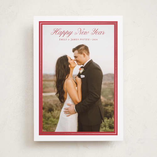 This is a ruby foil pressed holiday cards with foil pressed by Alston Foster called evermore printing on recycled smooth signature in standard