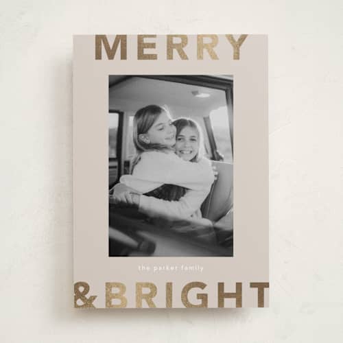 This is a sand foil pressed holiday cards with foil pressed by Kelly Watkins called festive printing on recycled smooth signature in standard