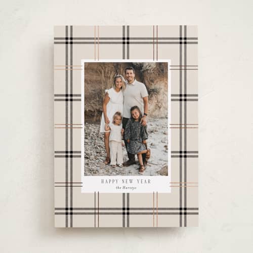 This is a vanilla foil pressed holiday cards with foil pressed by Cindy Reynolds called window pane printing on recycled smooth signature in standard